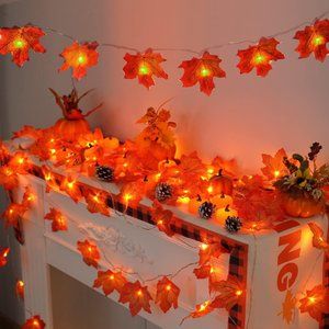 2-Piece Fall Maple Leaf Garland Lights - 40 LEDs